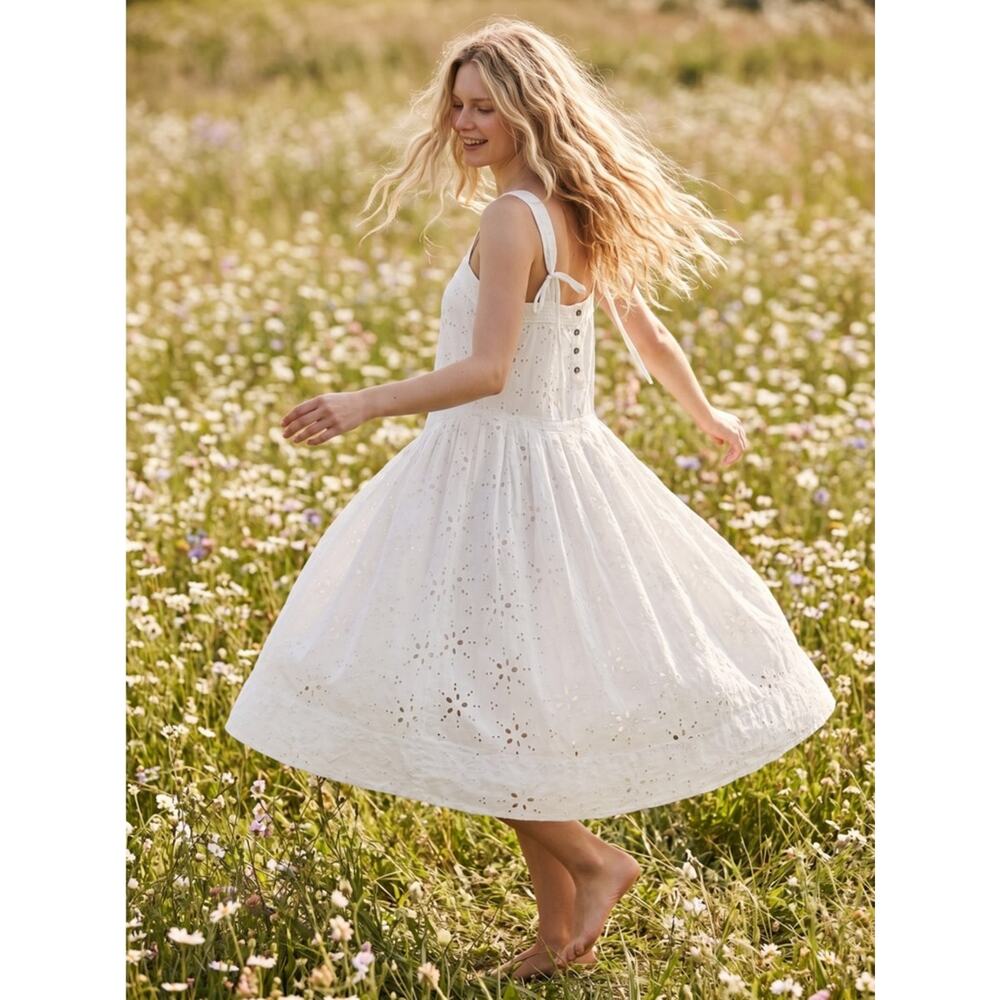 Free People Dainty Ethereal Cottage Primavera Lace Eyelet Midi Dress White Large
